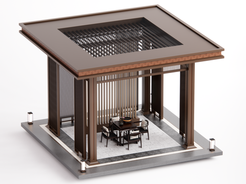 新中式凉亭 廊架su模型