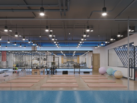  工业风健身房普拉提体操区3d模型 