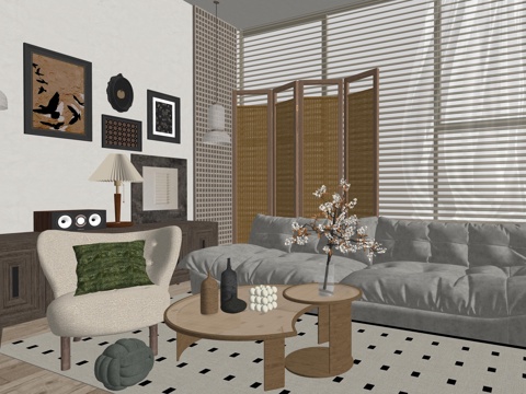 现代家居客厅su模型