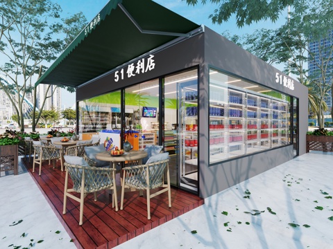  现代便利店门头3d模型 
