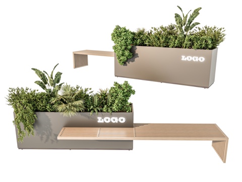 户外卡座 户外长条凳 绿植花箱外摆 商业外摆 卡座绿植su模型