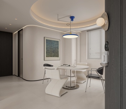  现代餐厅 极简餐厅 圆形餐桌 奶油风餐厅 现代客餐厅 吊灯3d模型 