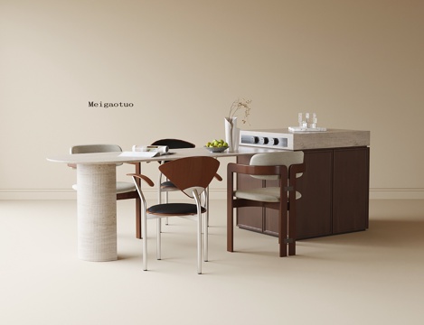 现代岛台餐桌椅 餐椅 餐桌 书椅su模型