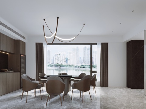  现代餐厅 餐桌椅 酒柜3d模型 