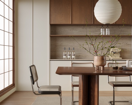 现代餐厅 餐桌椅 餐边柜 吊灯su模型