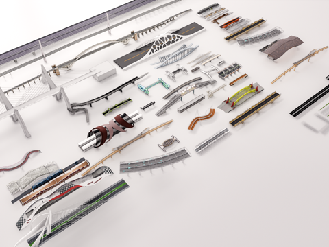 现代景观桥 景观桥天桥 栈道景观台廊架 台阶景观天桥 行人天su模型