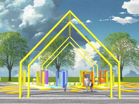 现代商业街雕塑小品 广告灯箱su模型