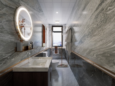  新中式卫生间3d模型 