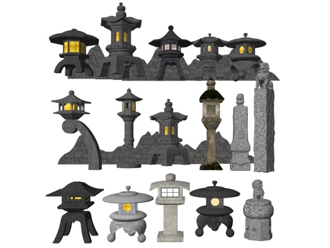 新中式石笼石灯笼su模型