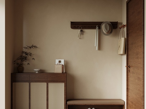 新中式鞋柜 入户门厅su模型