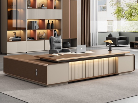  现代办公室 办公家具 经理桌 老板桌 文件柜 书柜 老板椅3d模型 