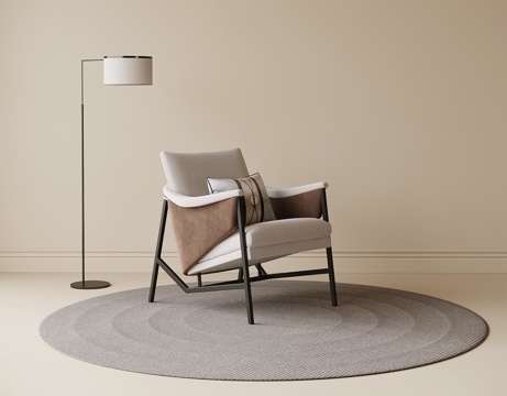 新中式休闲椅 单椅 落地灯 圆形地毯su模型