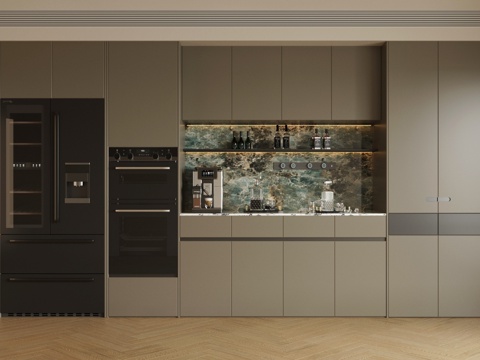 现代餐边柜 成品餐边柜 备餐柜餐边柜 茶水柜餐边柜 冰箱柜su模型