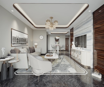  现代沙发 吊灯 电视柜3d模型 