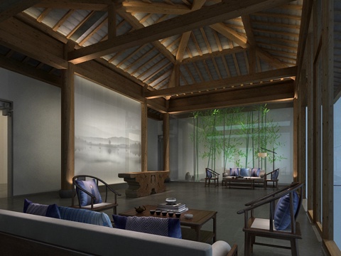  酒店门厅 民宿门厅 新中式门厅 禅意3d模型 