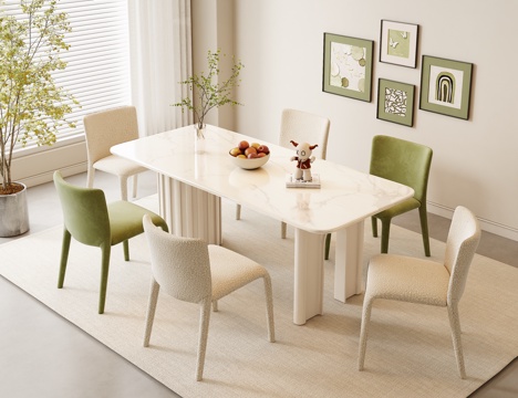 奶油风餐桌椅组合su模型