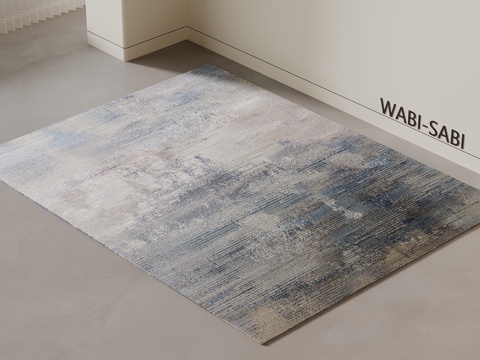 中式地毯 山水蓝灰毛麻地毯su模型