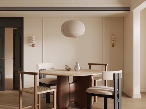 中古风餐桌椅su模型