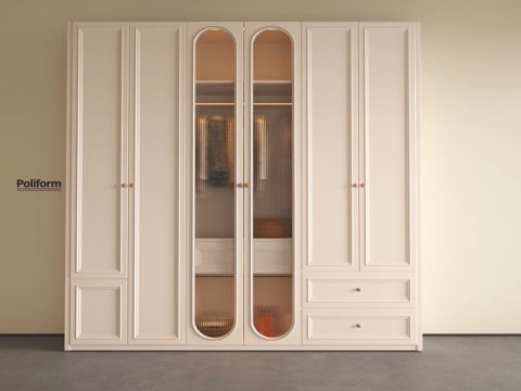  法式奶油风衣柜 主卧室衣柜 玻璃衣柜3d模型 