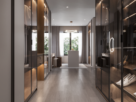  现代衣帽间 中岛台衣帽间 开放式衣帽间 别墅衣帽间 梳妆台3d模型 