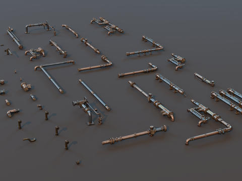 工业管道 管道零件 蒸汽朋克管道 金属管道 城市管道su模型