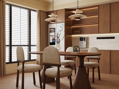  餐厅 中古风餐厅 酒柜 餐桌椅组合3d模型 