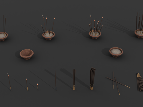 香烛 熏香 香炉香碗 古代香 燃烧的香su模型