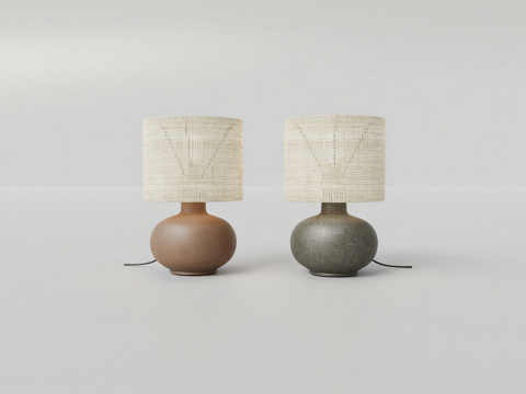 北欧风编织台灯 球形底座 圆柱编织灯罩su模型su模型