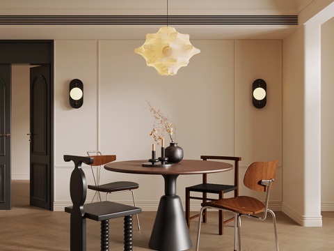 中古风餐桌椅su模型