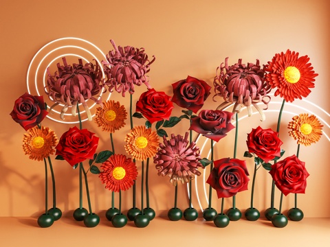  花艺装置 美陈 纸艺大花 艺术装置3d模型 