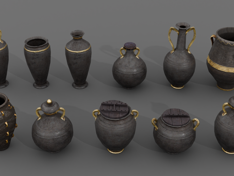 陶罐器皿 中世纪器皿 欧式复古器皿西方复古器皿 复古花瓶su模型