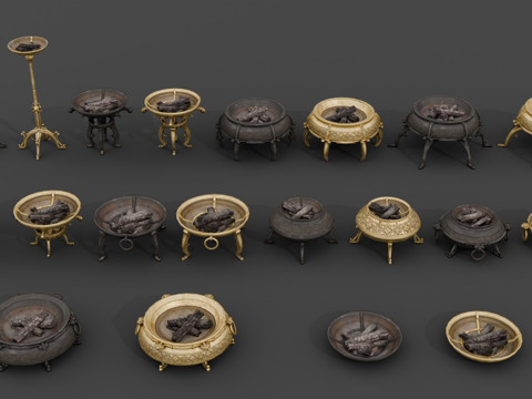 火盆架 欧式复古火盆 西方金属火盆 中世纪火盆 火炉su模型