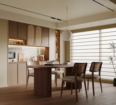  中古风餐厅 餐桌椅 酒柜3d模型 