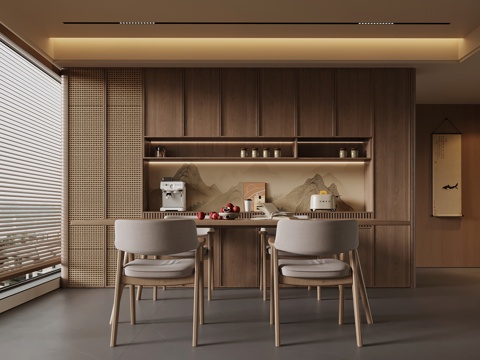  新中式餐厅 餐桌椅 酒柜.bk3d模型 