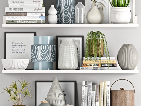 现代饰品摆件  陶瓷器皿 书籍挂画 绿植盆栽su模型