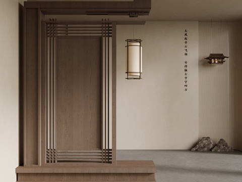 新中式隔断 实木隔断su模型