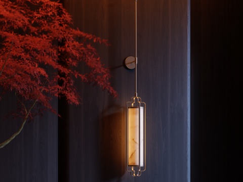 新中式长条壁灯su模型