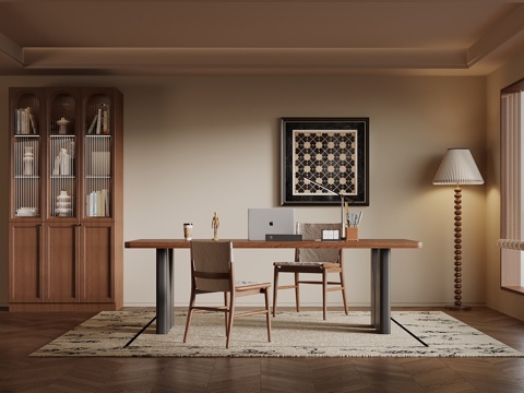 法式中古风书房 书柜 书桌椅 落地灯su模型