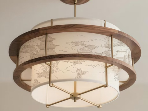 新中式吊灯 装饰灯su模型