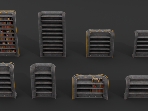 书柜 欧式书柜 西方书柜 复古书柜 中世纪石材书柜su模型