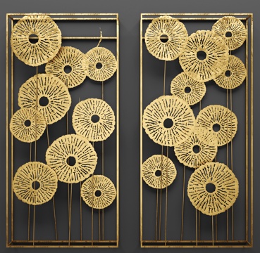 中式墙饰 金属墙饰  立体墙饰 金属屏风su模型