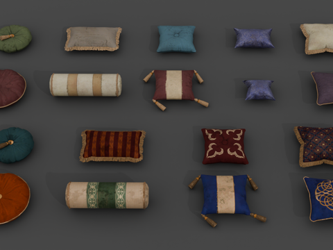 欧式复古抱枕 中世纪抱枕 西方复古抱枕 坐垫 布艺抱枕su模型