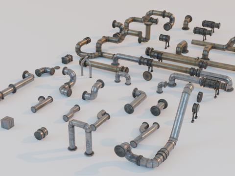 工业管道 管道零件 蒸汽朋克管道 金属管道 城市管道su模型