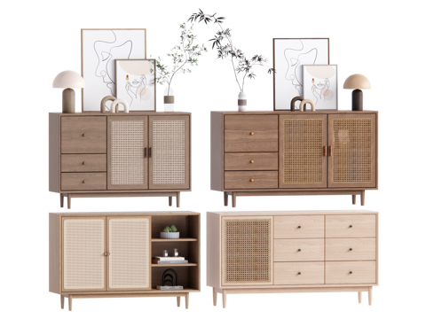 原木中古风储物柜su模型