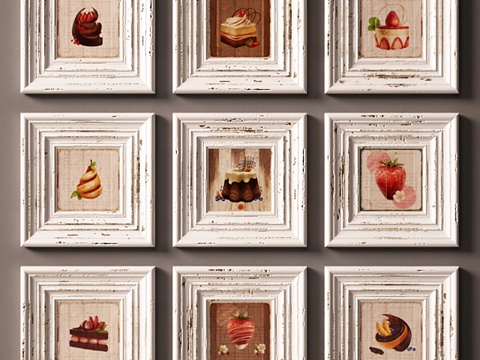 北欧挂画组合  水果挂画  卡通挂画  挂画su模型