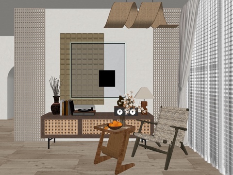 侘寂风单人休闲椅su模型