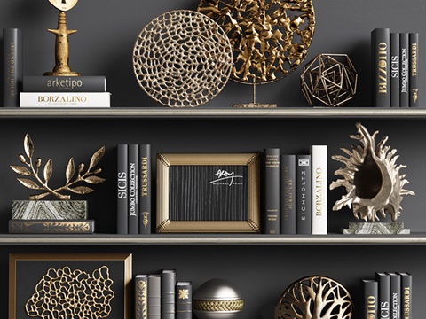  书架 书籍 雕塑 书房摆件3d模型 