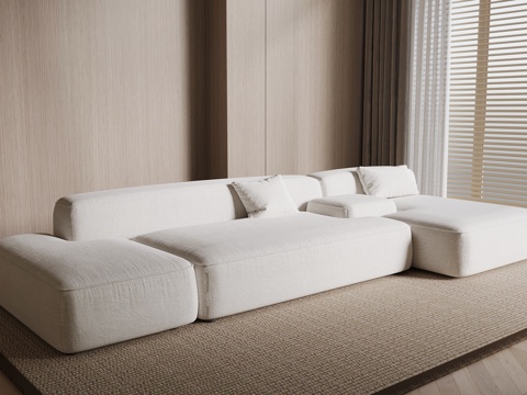 现代侘寂双人沙发 云朵沙发 豆腐块沙发 客厅沙发 布艺沙发su模型