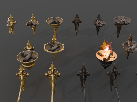 壁挂式火盆 壁挂烛台 铁艺壁挂钩 中世纪复古壁灯 欧式复古壁su模型