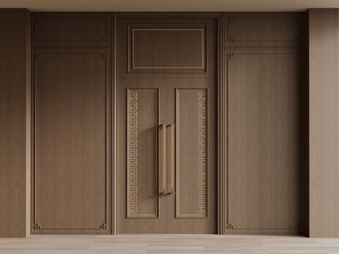 新中式别墅大门 双开门 对开门 背景墙su模型